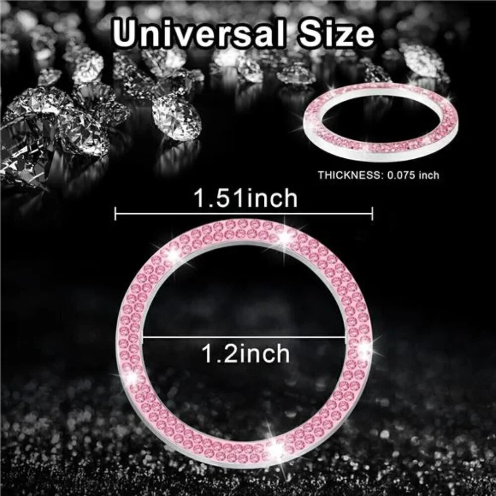 Car Start Button Bling Rhinestone Diamond Engine Button Ring 2-Pack Double Pink - Picture 4 of 7